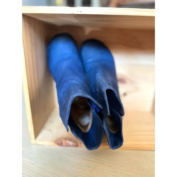 John Fluevog Hopefuls Rosy Royal Blu Buffed Toe 2.25" Heel Leather Booties SZ 6 - Picture 3 of 9